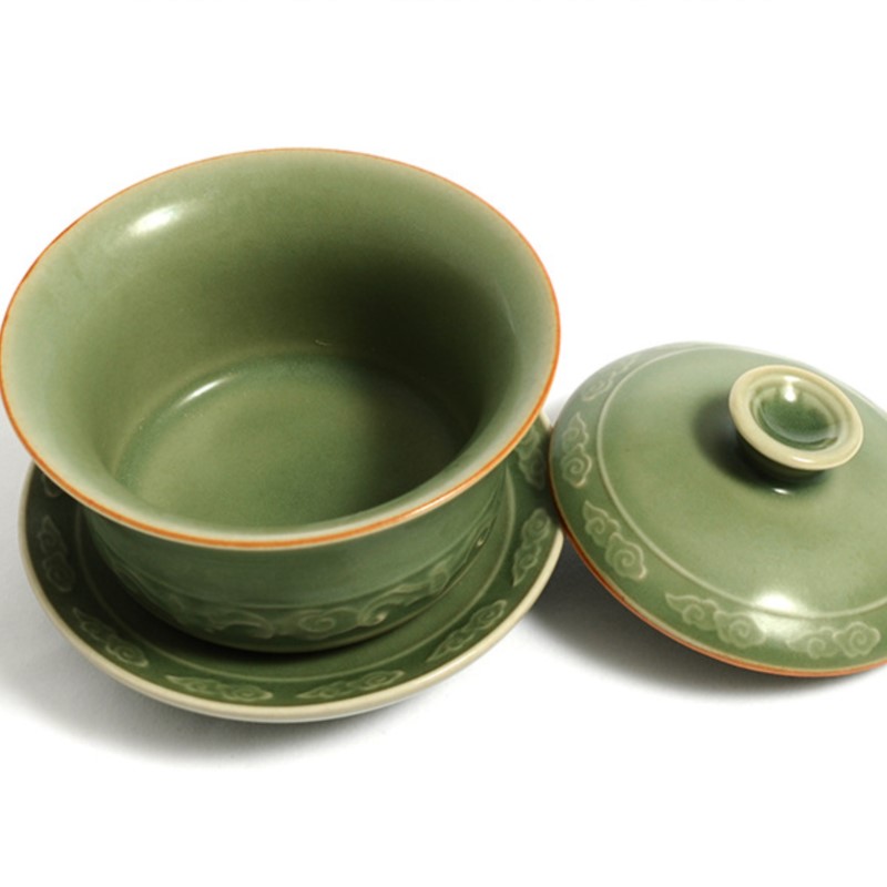 Celadon Ceramic Cup - Hochwertiger Celadon Gaiwan Kreatives Handgefertigtes Geschnitztes