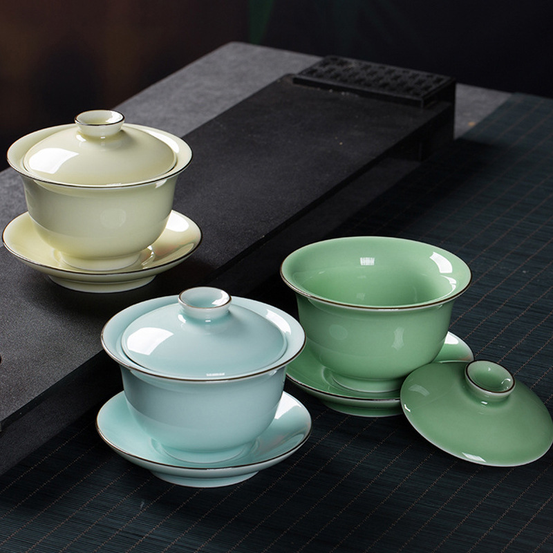 Celadon Ceramic Cup - Hochwertiges Celadon Gaiwan Set Teebrühschale Keramik